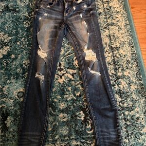 Distressed Juniors Skinny Jeans - Dark Blue